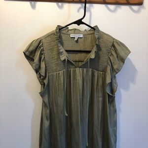 Maison d'Amelie Olive Ruffle Sleeve Blouse